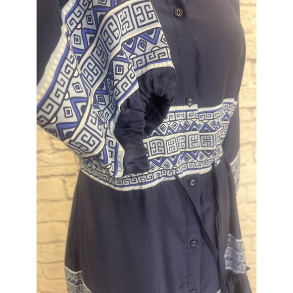 STS Sail to Sable Silk Blend Scallop Hem Long Sleeve Navy Blue Shirt Dress SM - Picture 3 of 11